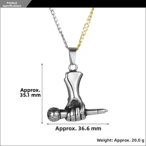 Vue détaillée du collier pendentif micro en acier titane avec dimensions de 35,1 mm