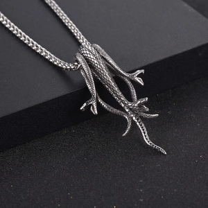 Vintage stainless steel Hydra multi-headed snake pendant necklace with wheat chain