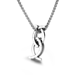 Titanium steel ring necklace with Forever engraving and interlocking rings on a silver chain