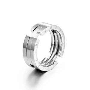 Titanium steel triple-layer nested ring with Forever engraving on polished silver metal
