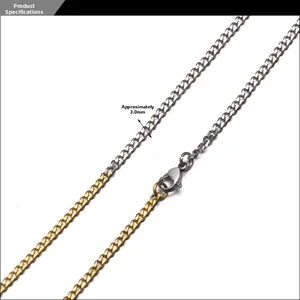 Détail de la chaîne cubaine bicolore or et argent de 3mm avec fermoir mousqueton en acier titane