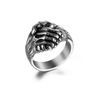Bague en Acier Inoxydable Poignée de Main pour Hommes Hip Hop Punk Gothique Mains de Squelette Bague Distressed Bijoux Rétro