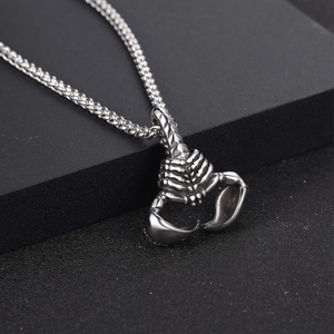 Realistic silver scorpion pendant necklace in stainless steel with wheat chain for men