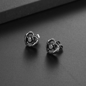 Vintage Edelstahl Herz Ohrstecker Gothic Schwarz Zirkonia Eingelegt Herzform Punk Mode Schmuck Für Damen Herren