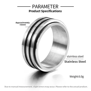 Schéma technique montrant la largeur de 7,6mm et le poids de 6,0g de la bague en acier