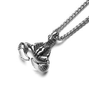 Vintage scorpion pendant necklace in titanium steel with detailed industrial texture