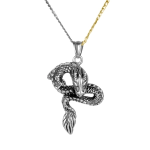 Retro Titanium Steel Dragon Pendant Necklace For Men Chinese Zodiac Dragon Pendant With Distressed Finish Two Tone Chain Jewelry