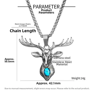 Detailed size specifications for turquoise deer head stainless steel pendant necklace