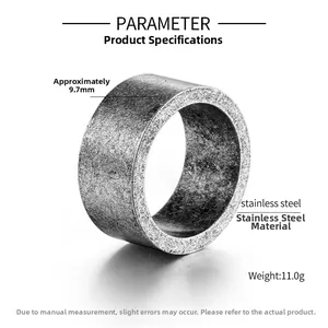 Detail showing 9.7mm wide vintage bronze stainless steel ring with parameters