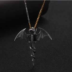 Men's Gothic Stainless Steel Pterosaur Dragon Sword Pendant Necklace Vintage Punk Two Tone Chain Fantasy Biker Jewelry