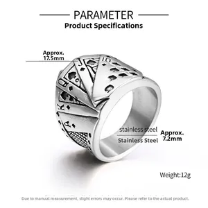 Detailed specs of retro stainless steel poker ring with 17.5mm width dimensions