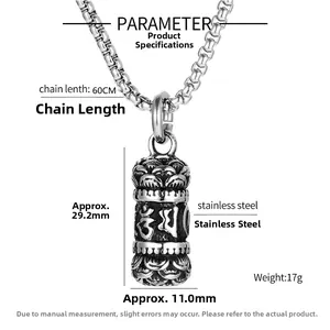 Detailed specifications of the vintage stainless steel lotus pendant with dimensions and weight