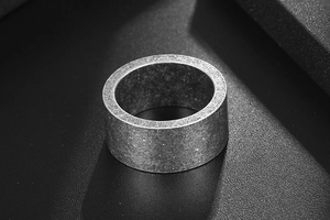 Macro shot of men's titanium steel ring with retro stone-washed finish and matte grey texture