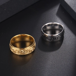 Two-tone Viking Celtic knot rings in gold and silver finish stainless steel