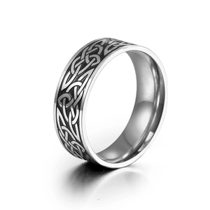 Bague Nœud Celtique en Acier Inoxydable Vintage pour Homme Motif Nordique Bande Large Bague Hip Hop Argent Bijou Gravé