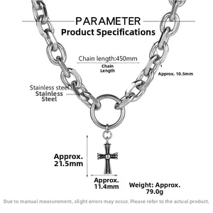 Detailed specs of stainless steel cross necklace with 450mm length and 10.5mm chain width