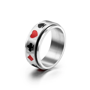 Bague Rotative en Acier Titane Tendance pour Hommes Femmes Motif Symboles de Poker Coeur Pique Trèfle Carreau Bijoux de Bande