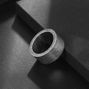 Retro titanium steel wide ring for men with vintage silver finish and matte texture