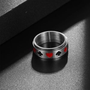 Bague rotative en acier avec motifs de cartes de poker gravés sur métal brossé pour homme