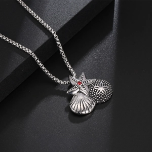 Retro titanium steel necklace with cute starfish, shell, and sand dollar pendants