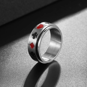 Bague rotative en acier inoxydable avec symboles de poker sur métal brossé pour homme