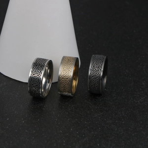 Three-color Celtic knot stainless steel rings for men in silver gold and black finishes