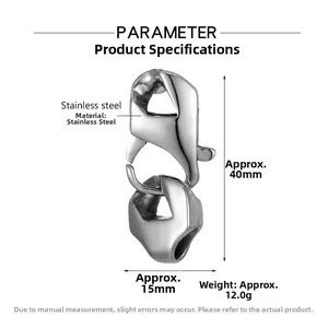 Detailansicht eines 40mm Edelstahl-Karabinerverschlusses mit Maßen und glänzender Oberfläche