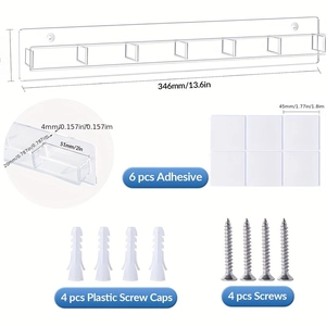 Wall-mounted acrylic sunglasses organizer rack with adhesive and mounting screws included