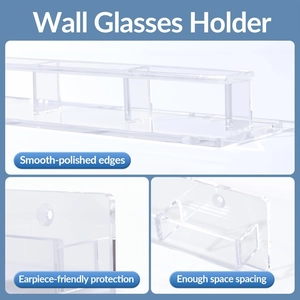 Wall-mounted acrylic sunglasses organizer with multiple slots and polished edges