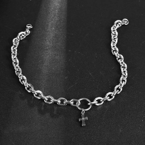 Men's stainless steel cross necklace set featuring thick curb chain and punk cross pendant