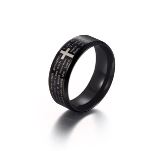 Titanium Steel Cross Scripture Ring Black Religious Band Jewelry For Men Minimalist Faith Lord Jesus Ring Gift