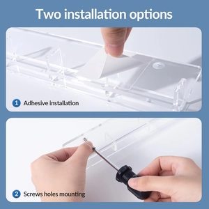 Acrylic sunglass organizer with adhesive and screw mounting options for home office