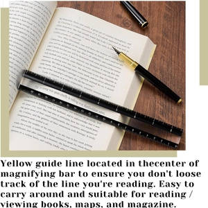 8 inch acrylic magnifying bar with yellow guide line and dual metric scales for reading books