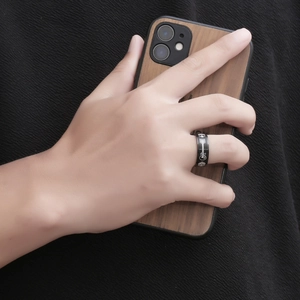 Bague noire en acier inoxydable pour homme avec motifs de guitare et de notes