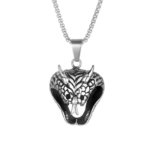 Stainless Steel Cobra Head Pendant Necklace Gothic Punk Vintage Snake Head Pendant For Men Silver Chain Jewelry Gift