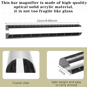 8 inch acrylic bar magnifier with 22cm metric scale for reading and line finding