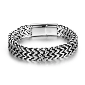 Bracelet pour homme en acier titane avec maille carrée à double rangée couleur argent
