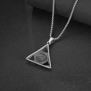Vintage triangular evil eye pendant necklace for men in silver titanium steel