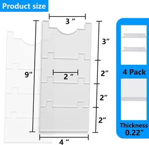 Detailed dimensions of 4-pack clear acrylic shelf dividers with height and width measurements