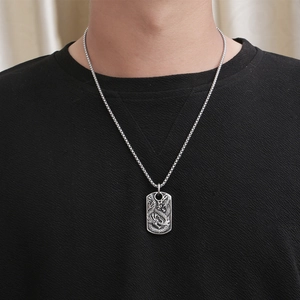 Retro titanium steel dragon pendant necklace for men with vintage engraved relief charm