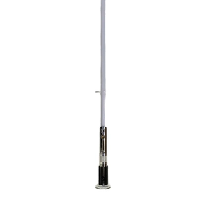Vertical display of chrome lightsaber handle with black anti-slip grips on clear stand