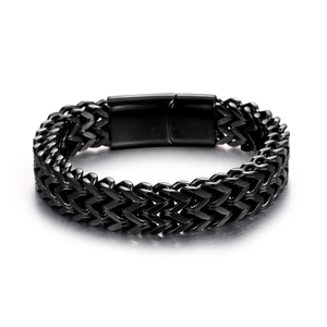 Bracelet pour homme en acier titane à double rangée de maillons carrés noirs et fermoir
