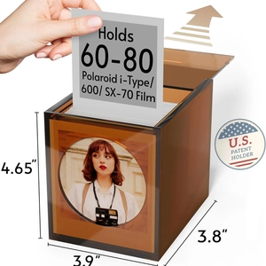 Amber acrylic Polaroid photo storage box and display frame with vintage style