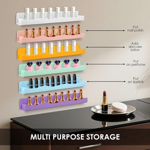 Set of 6 colorful wavy acrylic shelves for wall-mounted makeup and record storage