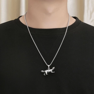 Vintage stainless steel honey badger animal pendant necklace with silver box chain for men