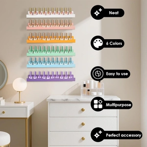 Set of 6 colorful 15-inch floating shelves for nail polish and cosmetic storage