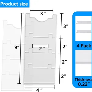 Detailed dimension guide for a 4-pack acrylic shelf divider with height and width specs