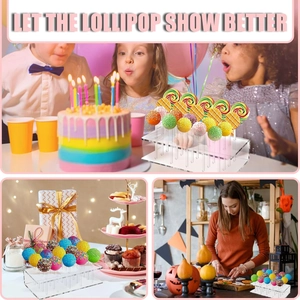 Detail of transparent acrylic lollipop stand with 15-20 holes for party dessert display