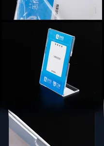 L-shaped acrylic sign holder for mobile payment codes with transparent finish