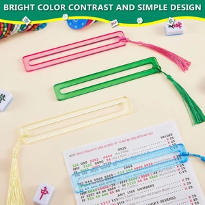 4-pack acrylic mahjong line finders in pink green and yellow with decorative tassels